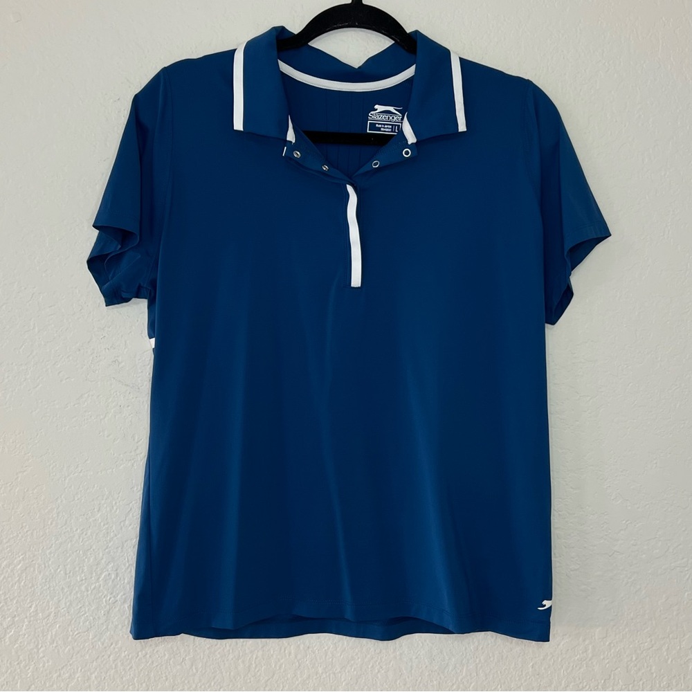 Slazenger Golf Shirt Women's Size Large Royal Blue Short‎ Short Sleeve Polo Top